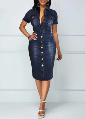 Women's Denim Bodycon Dress Bohemian style