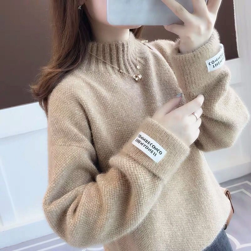 Mock Neck Sweater Women's Knitted Bottoming Shirt Relaxed Silhouette