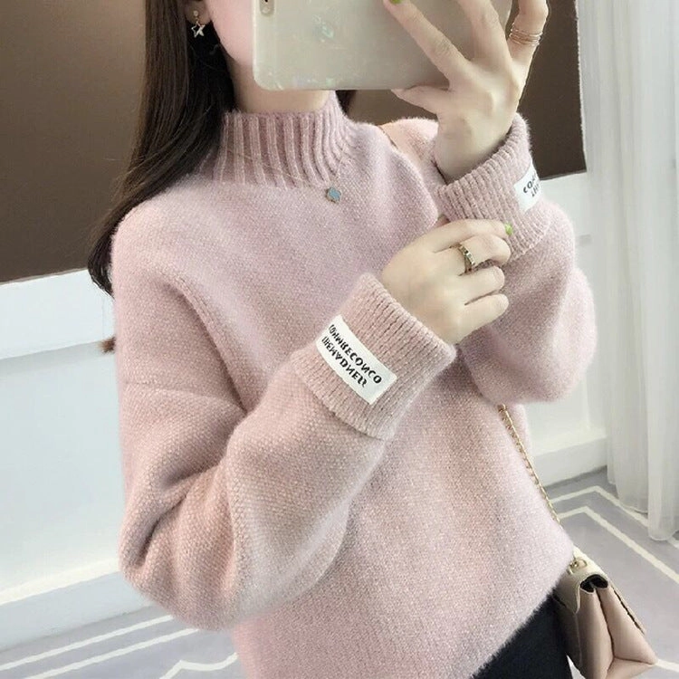 Mock Neck Sweater Women's Knitted Bottoming Shirt Friction Resistant Edging Slim Waist