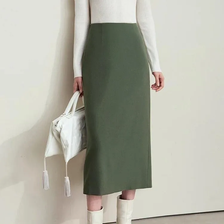 Women's Wool Pencil Skirt Elegant Waistband