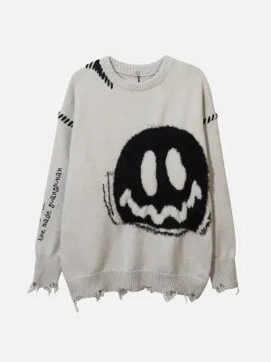 Four Way Stretch Fabric Vintage Smile Sweater