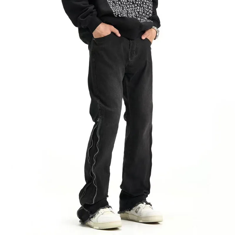 High Street Side Zipper Design Jeans American Style Morning Stroll Streetwear Fan Basic Style