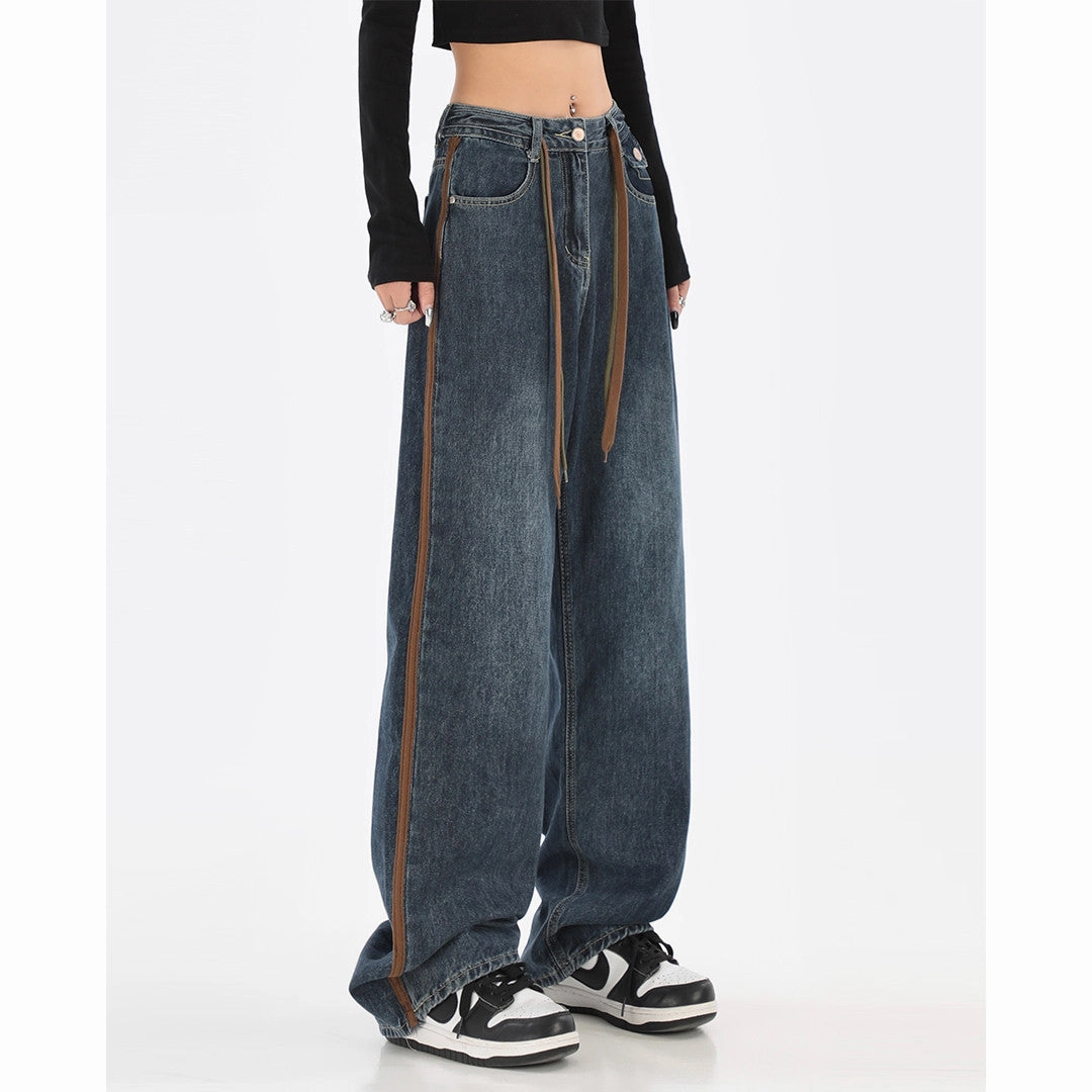 Stretch Classic Gym Ready Vintage Design Feeling High Waist Straight Tube Thin Loose Jeans