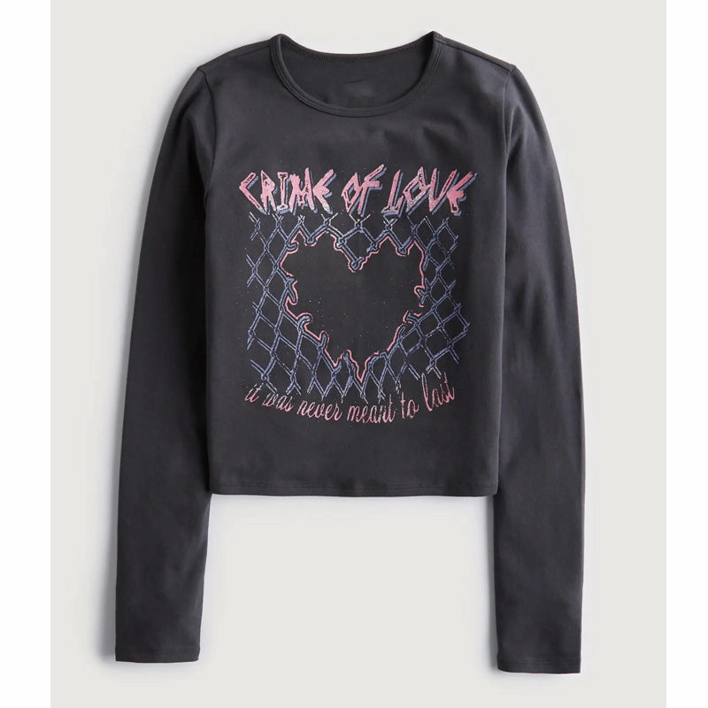 Vintage Printed Pea Green Bottom Long-sleeved T-shirt For Women Active Style