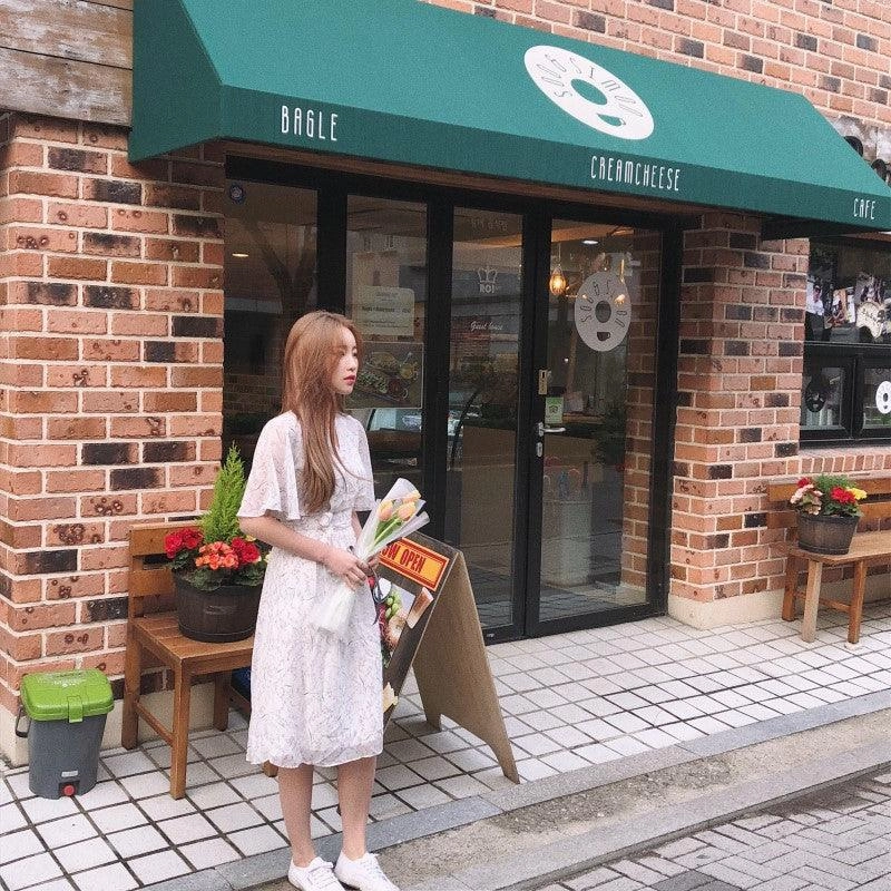 Vintage Romantic V-neck Lace Floral Chiffon Dress Modern Movement