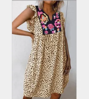 Leopard print shirt small V-neck dress Summer Ease Color Soft