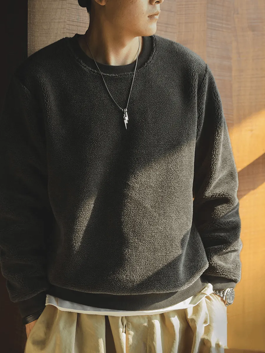 Cozy Essentials Madden Workwear Japanese Retro Dark Gray Polar Fleece Warm Sweater