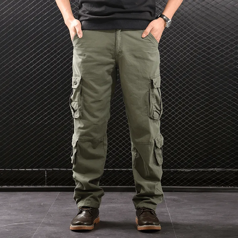 Middle-Aged Straight Leg Multi-Pocket Cargo Trousers Soft and Cozy Multipurpose Design