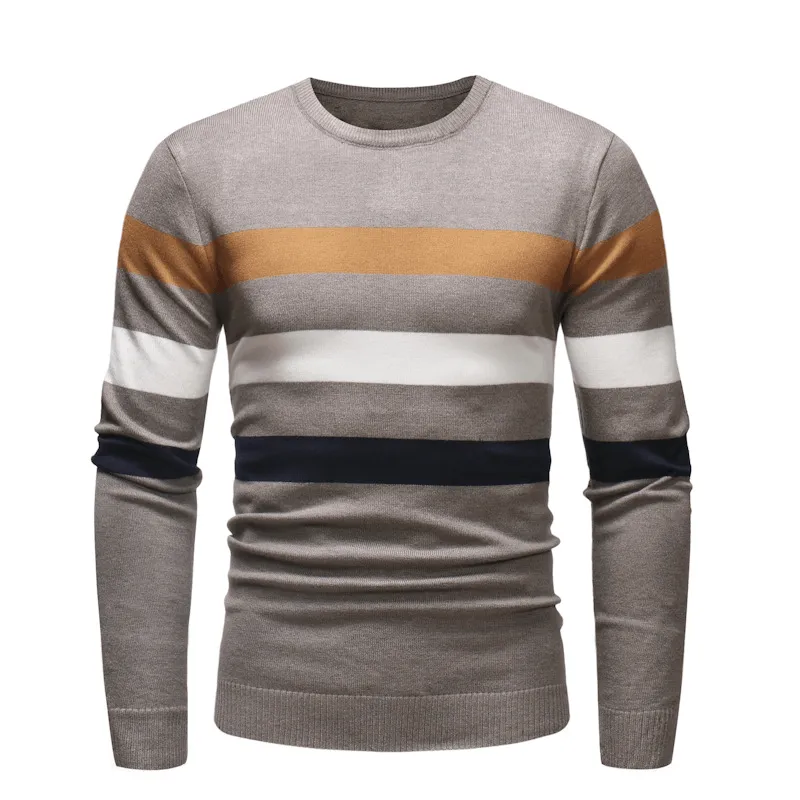 New round Neck Sweater Men'S Striped Color Blocking Slim Fit Sweater Chilly Weather Wear Chilly Comfort