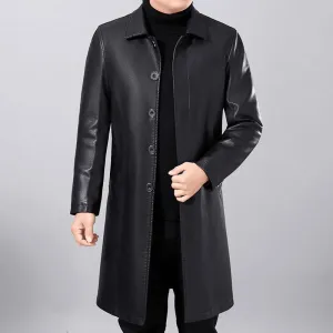 Men's Fashion Casual Lapel Fur One-Piece Over-The-Knee Jacket - Classic Black Zipper Closure Mechanism