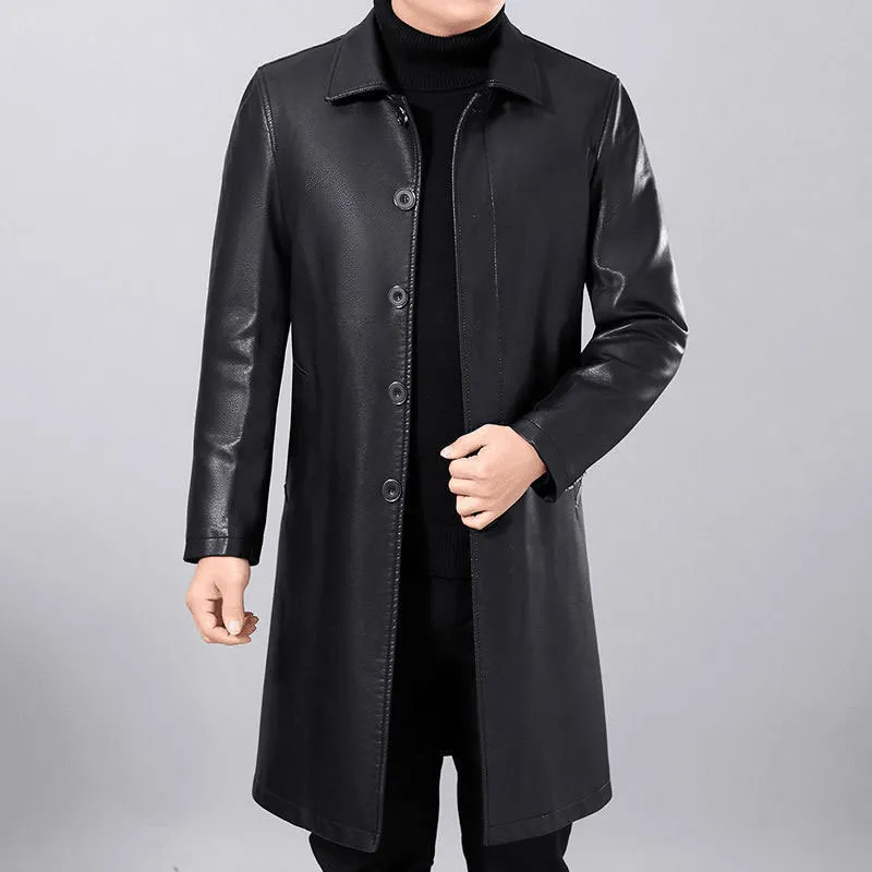 Men's Fashion Casual Lapel Fur One-Piece Over-The-Knee Jacket - Classic Black LowProfile Design