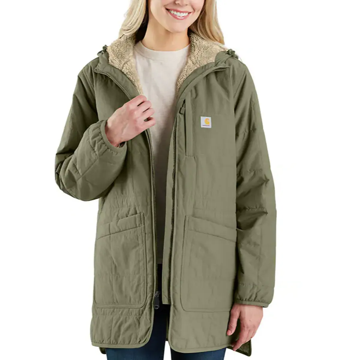 Women's Rain Defender Loose Fit Lightweight Insulated Hooded Coat 106465 Anti Static Fabric