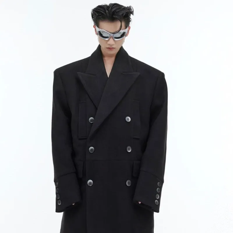 Three Dimensional Deconstruction Shoulder Pad Woolen Long Coat Adventure Day Look