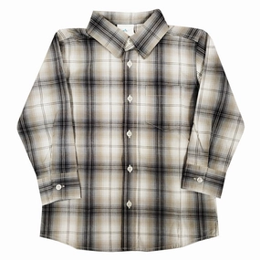 Boys' Long-Sleeve Gray & Earth Tone Plaid Shirt 3305 2305 BrushedInnerSurface QuickReleaseFastenings