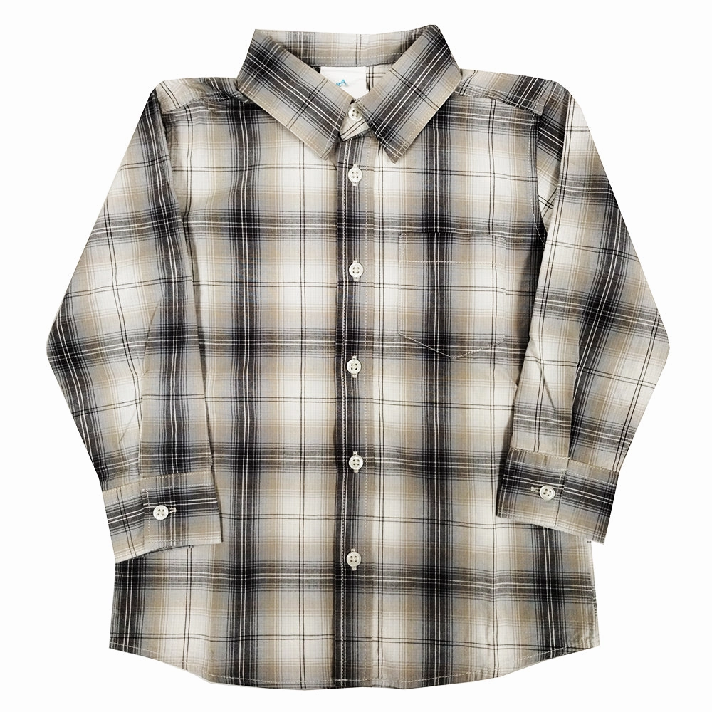 MinimalistSilhouette Sport Top Boys' Long-Sleeve Gray & Earth Tone Plaid Shirt 3305 2305