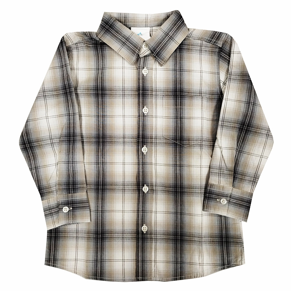 Boys' Long-Sleeve Gray & Earth Tone Plaid Shirt 3305 2305 BrushedInnerSurface QuickReleaseFastenings