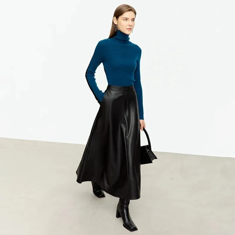 Autumn Elegance PU Leather Midi Skirt Feminine Fit