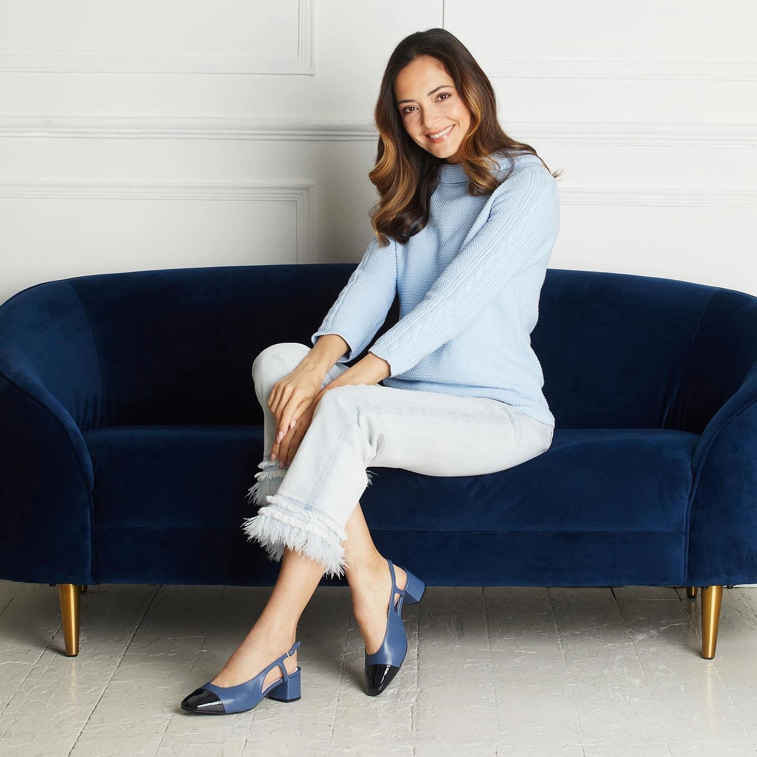 Venus: Denim Leather & Navy Patent Durable Stitching