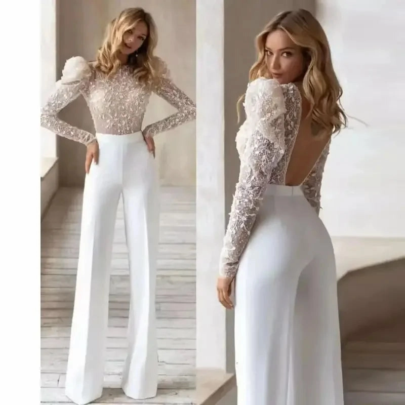 White Wedding Jumpsuit Loose Event