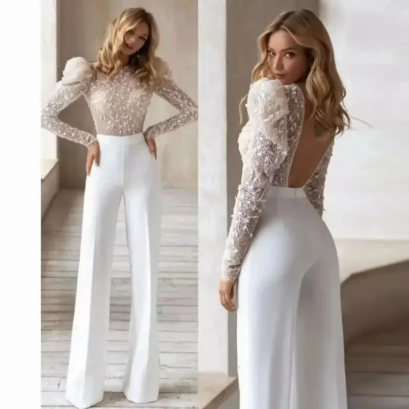 Outdoor Worker Cool Simple White Wedding Jumpsuit