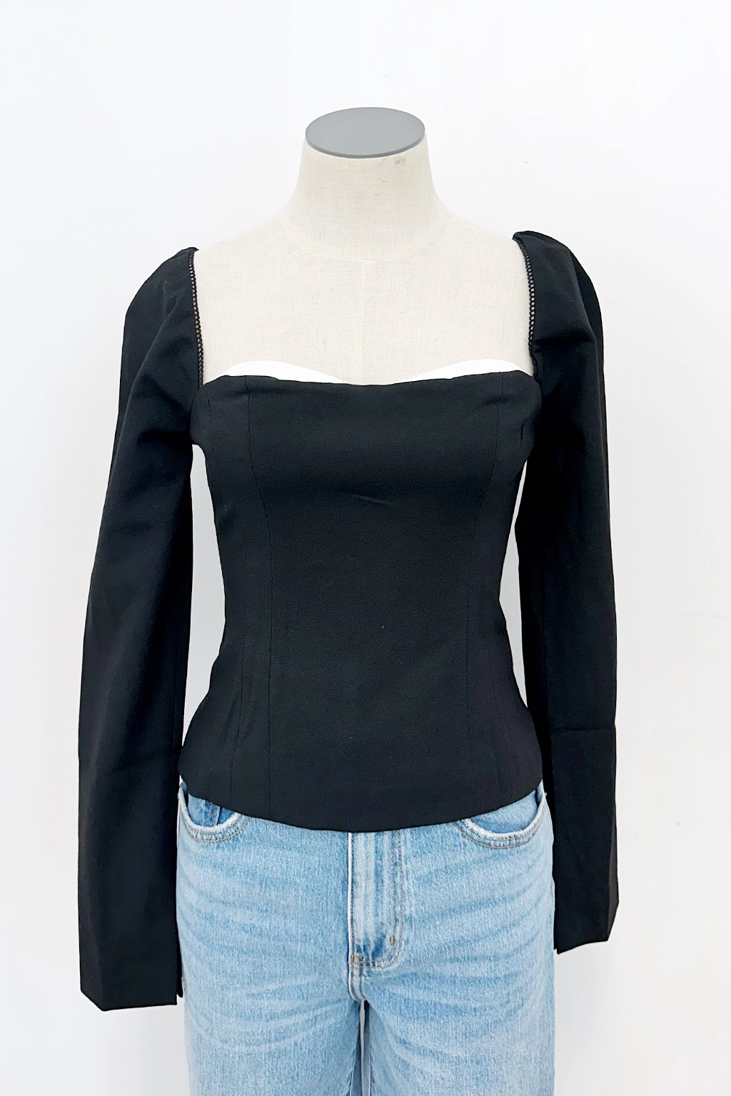 Whitley Top Minimalist Silhouette Cut Mesh Panel Details