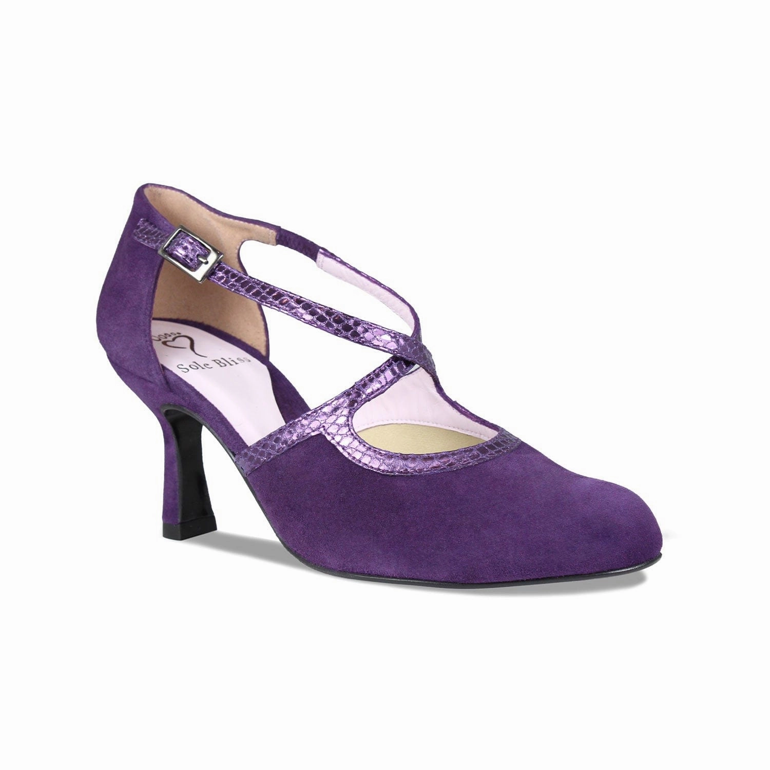 mule smallest Meredith: Purple Suede & Snake