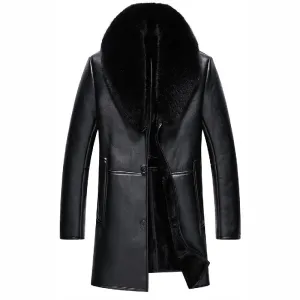 Winter Big Fur Collar Men's Leather Coat Padded Fleece Jacket Weekend Chill Style Ergonomic Fit