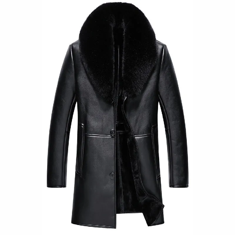 Adventure Day Look Winter Big Fur Collar Men's Leather Coat Padded Fleece Jacket