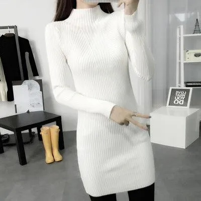 winter dress dress Korean cultivating in the long section of semi solid high collar sleeve head bottoming sweaters Transitional-Wear