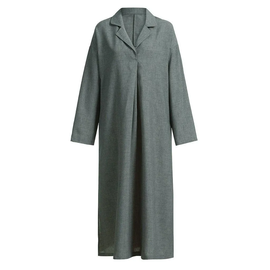 Women Dress Loose Casual Ankle Length Office Lady Dress Solid  Lantern Sleeve Bohemian Loose Waist Women Dress Square Neck