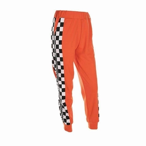 Women 2017 Women Casual Checkerboard Zipper Sweatpants Side Trousers Plaid Patchwork Orange Femme Pencil Pants Pantalon Warm weather clothing