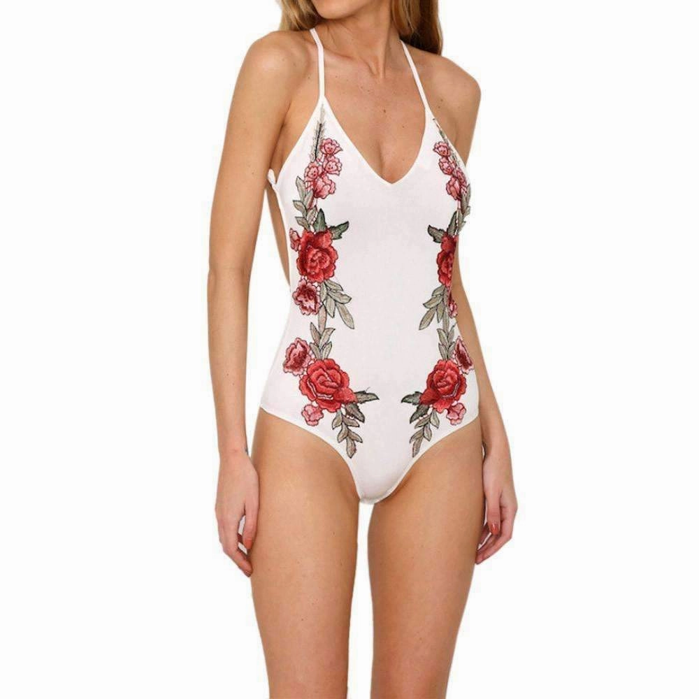 Beach Wear Women's Backless Flower Design One Piece Swim Suit
