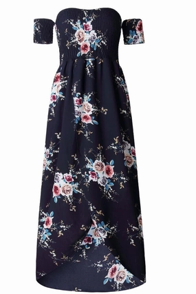 Timeless fitted silhouette Women's Boho Off Shoulder Dress With Floral Print