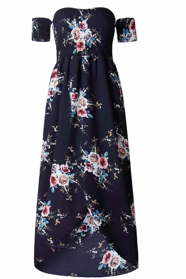 Women's Boho Off Shoulder Dress With Floral Print Weekend Feel