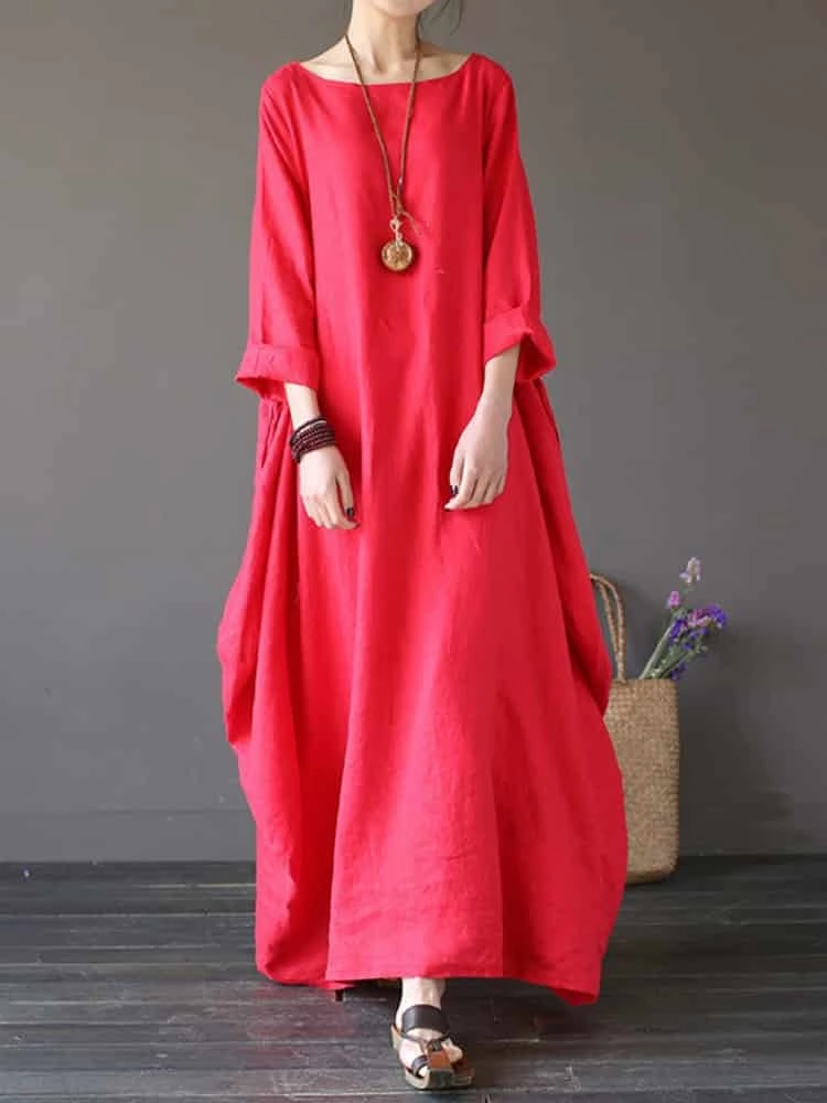 Travel Vibe Asymmetric-Neck Women's Boho Styled Maxi Dress