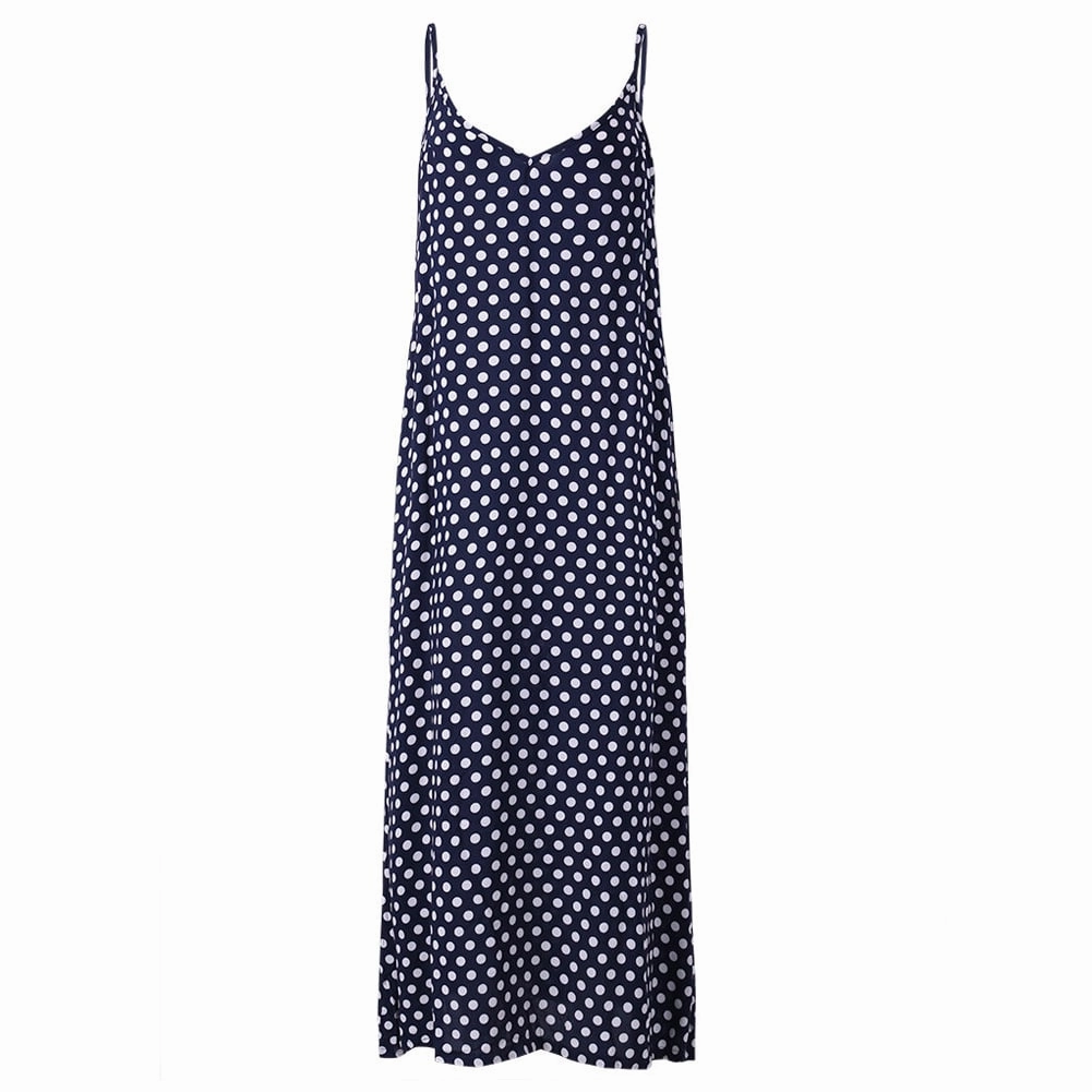 Polished Finish All-season Women's Cami Dot Printed Maxi Dresses