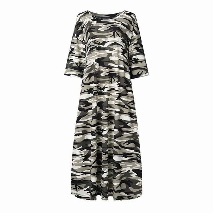 Pleat-Front Perfect Proportion Women's Camouflage Printed Summer Oversized T-Shirt Dress
