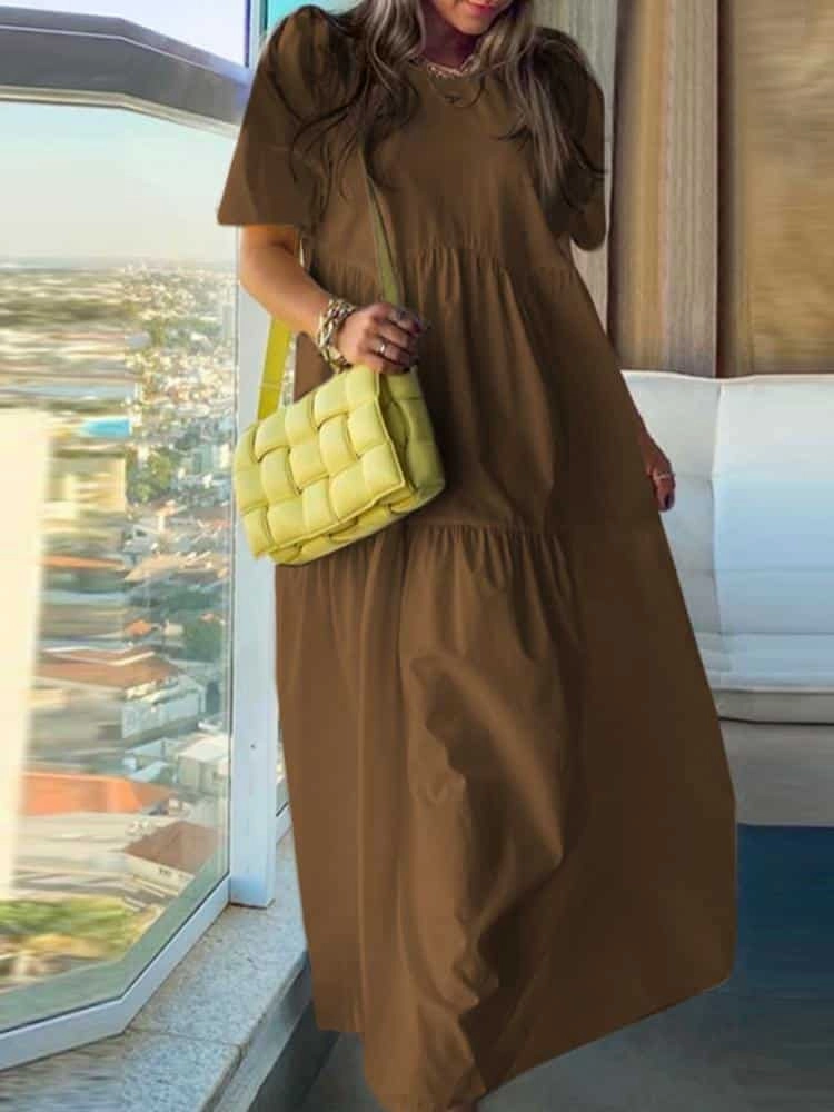 Women's Casual Dress with Puff Sleeves Scandi Clean