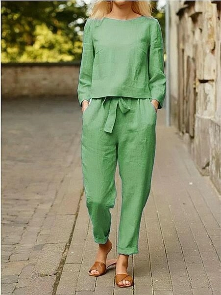 Women's Clothing Cotton And Linen Suit Casual Two-piece Suit Cool Men