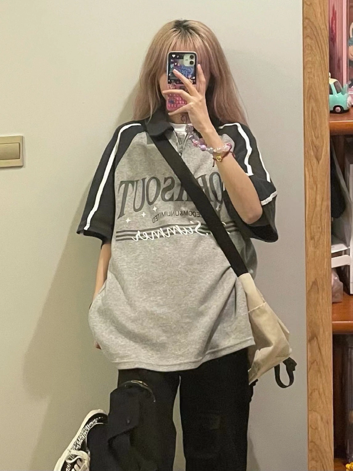 Teen Fashion Women's Contrast Color Retro Loose Casual Polo Collar T-shirt