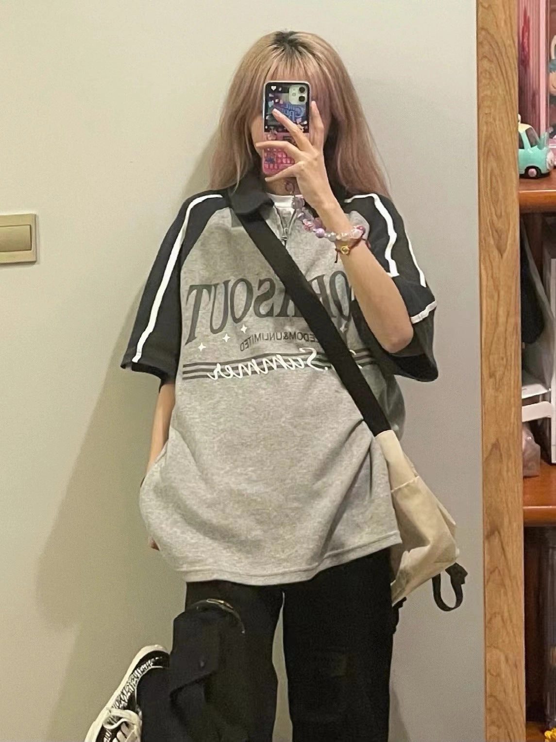 Perfect Layer Women's Contrast Color Retro Loose Casual Polo Collar T-shirt