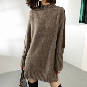 Women's Contrast Sleeve Knitted Dress Minimal Motion Smart Casual