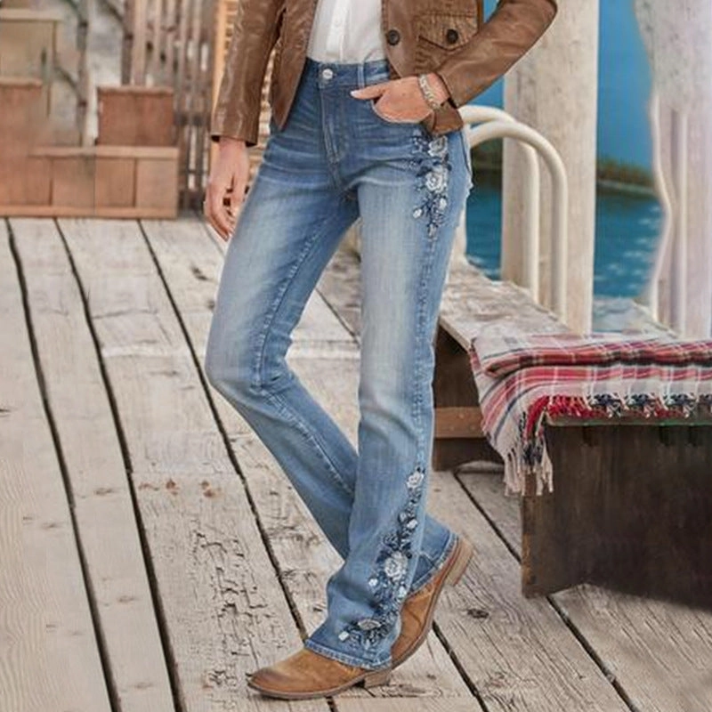 Women's Embroidered Bootcut Slim Fit Jeans City Walk Weekend Warrior City Life Style