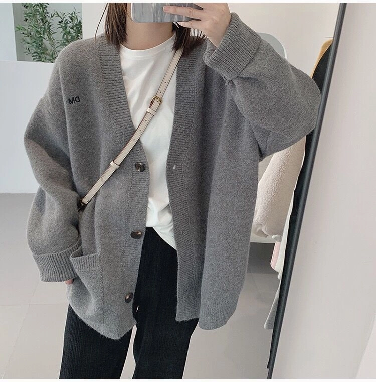 Premium Comfort Abrasion Resistant Edging Women's Fashion Casual Solid Color Embroidery V-neck Sweater Coat