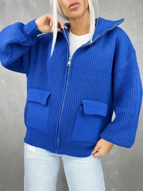 Women's Fashion Casual Zipper Long-sleeved Knitted Cardigan Sporty Look
