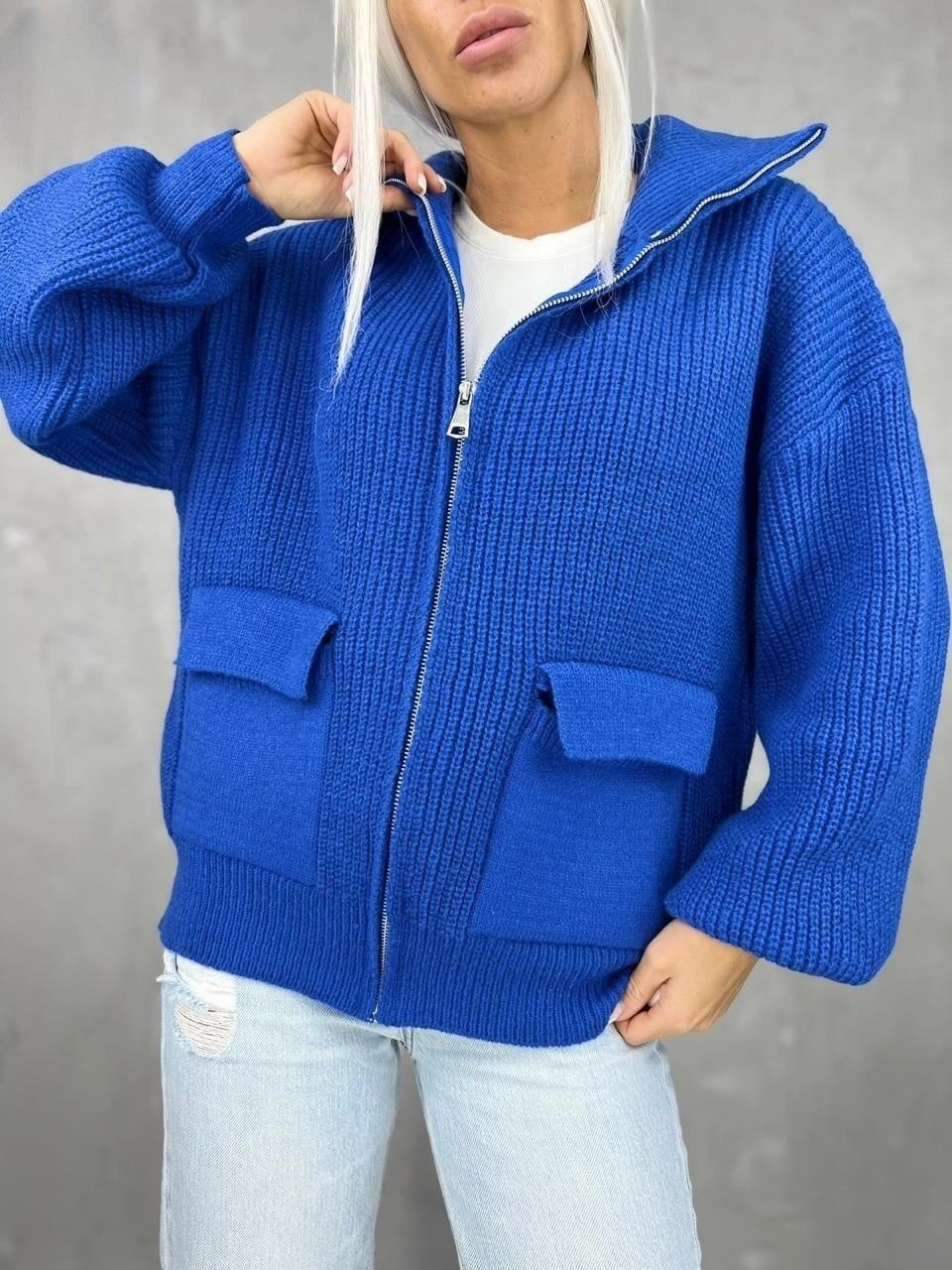 Women's Fashion Casual Zipper Long-sleeved Knitted Cardigan Sporty Look