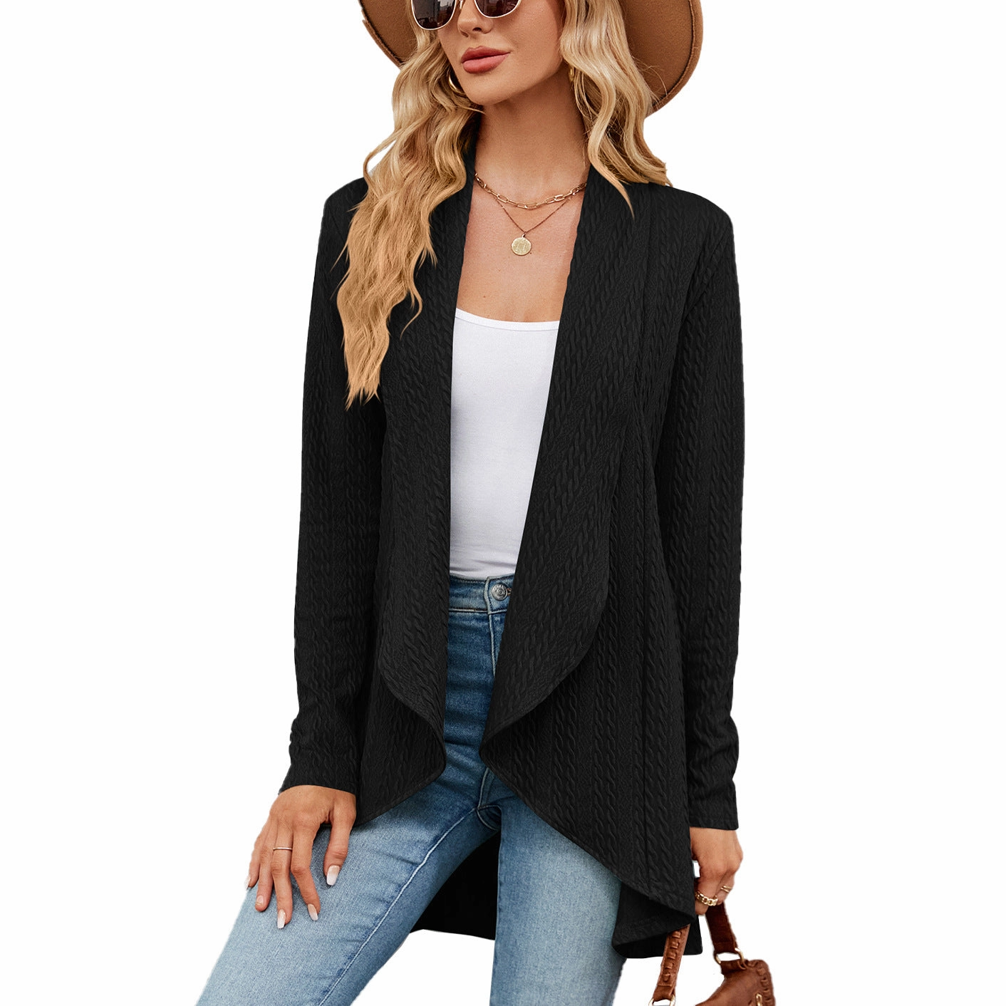 Women's Fashion Long Sleeve Solid Color Loose Cardigan Top Casual Performance Wear