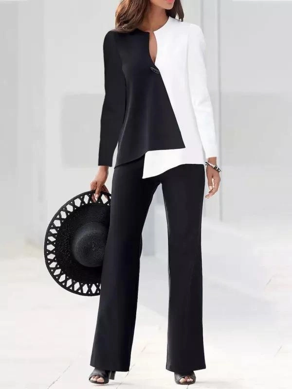 Women's Fashion Temperament Color Matching Loose Trousers Two-piece Suit Minimal Guest