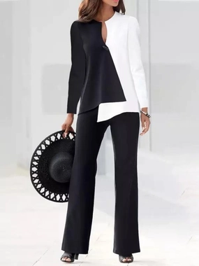 Women's Fashion Temperament Color Matching Loose Trousers Two-piece Suit Minimal Guest