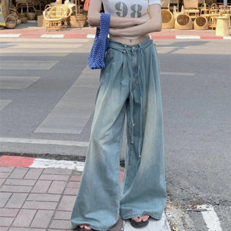 Women's Fashion Water Drawstring Loose Wide Leg Jeans Stylish Vibes